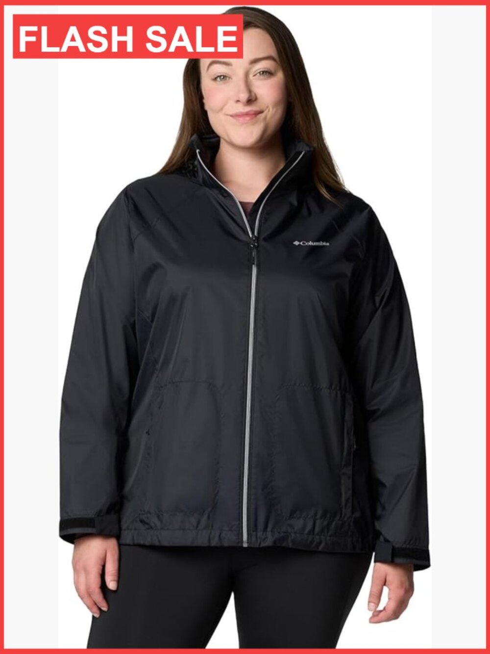 Water Repellent Rain Jacket with Stow-away Hood, Zippered Pockets